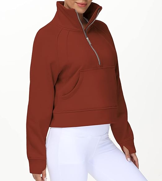 THE GYM PEOPLE Womens Half Zip Pullover Fleece Stand Collar Crop Sweatshirt